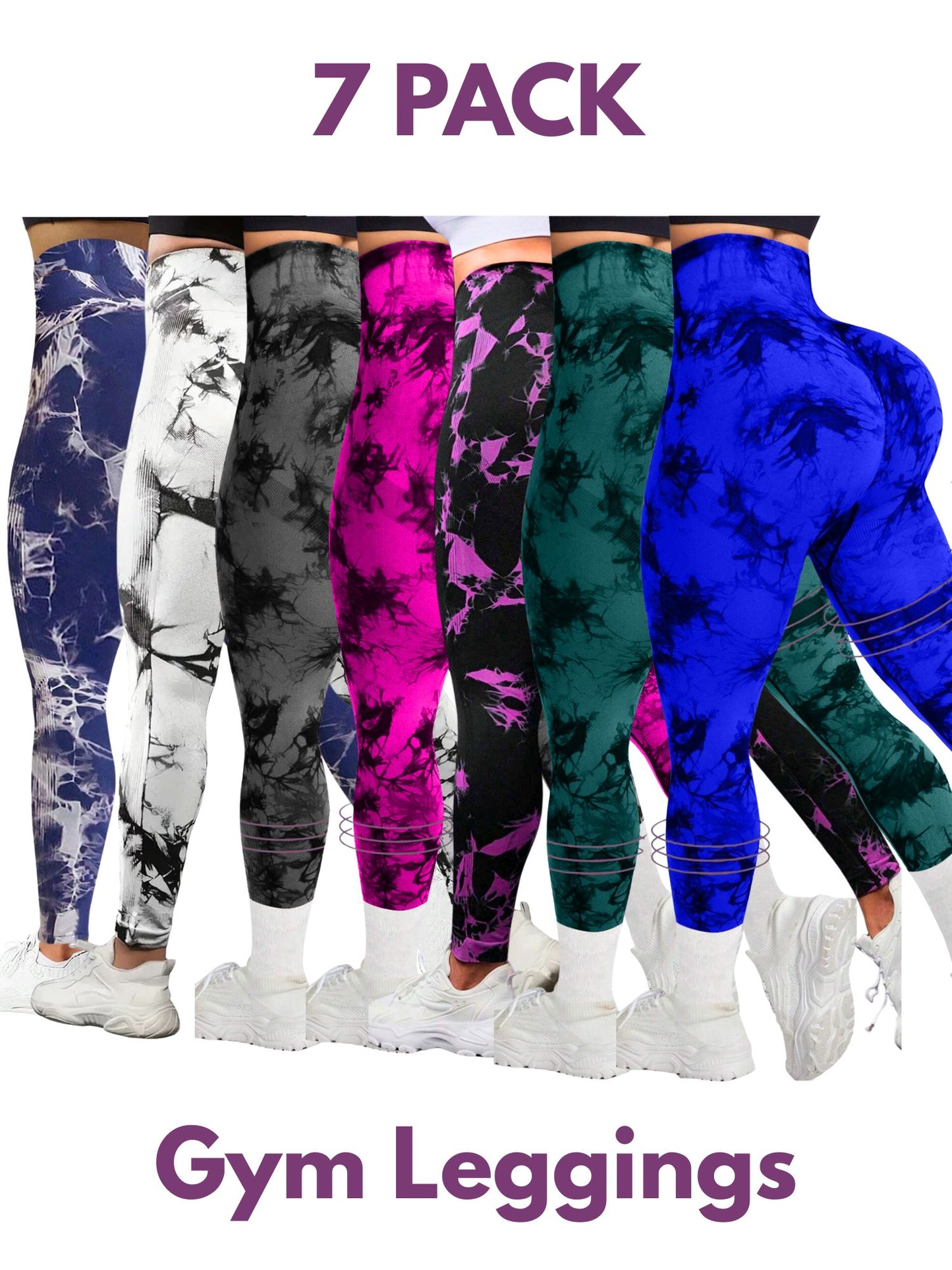7 PK Women's High Waist Tummy Control Butt Lifting Tie Dye Gym and Regular Wear Leggings