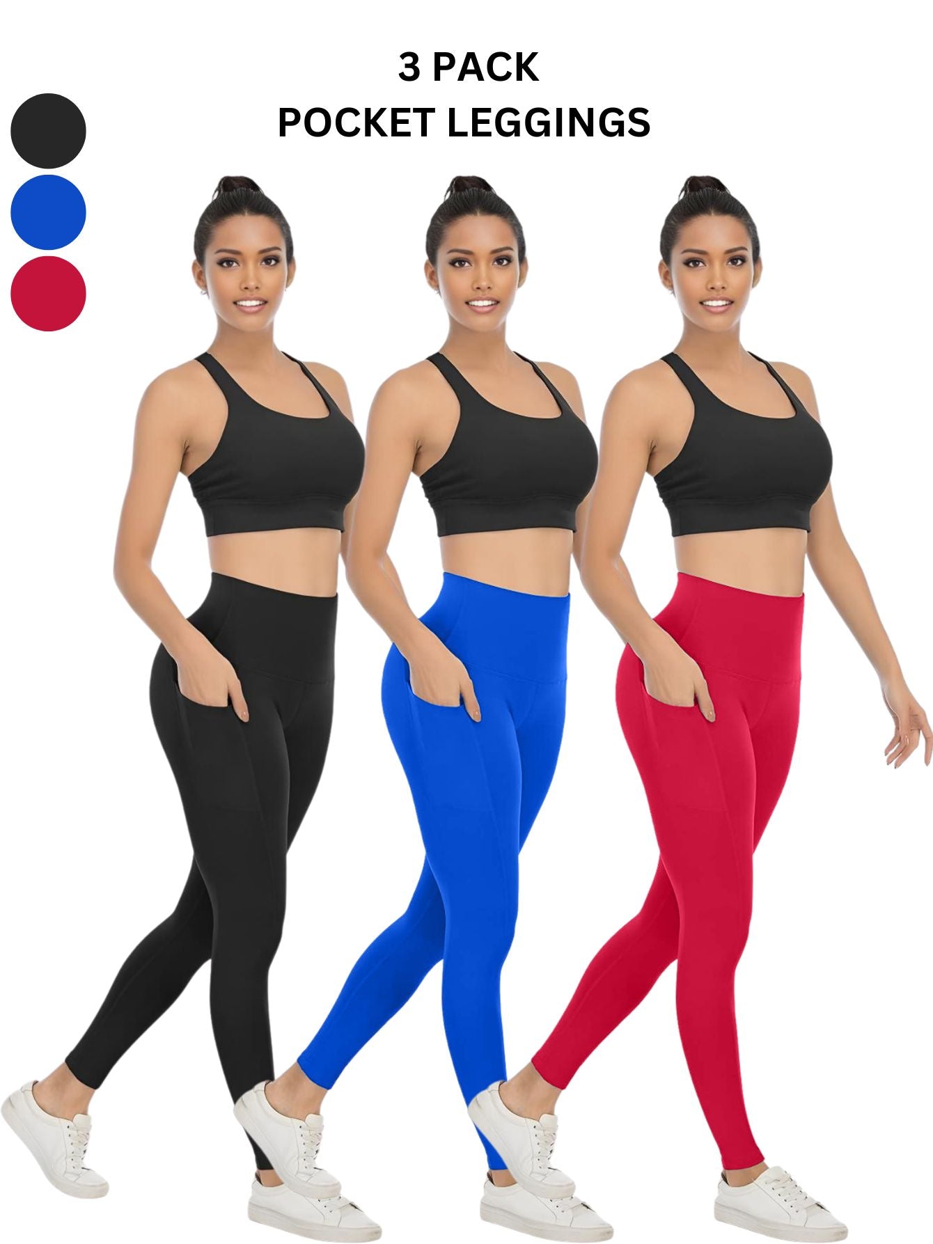 3 Pack Women's High Waisted Yoga Pants with Pockets, Ideal for Sports and Casual Clothing