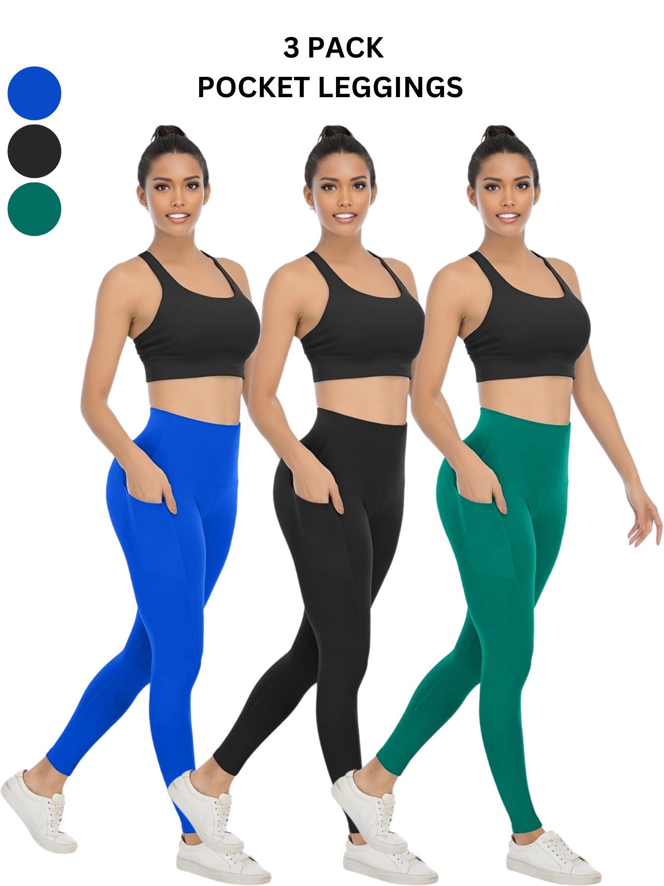 3 Pack Women's High Waisted Yoga Pants with Pockets, Ideal for Sports and Casual Clothing