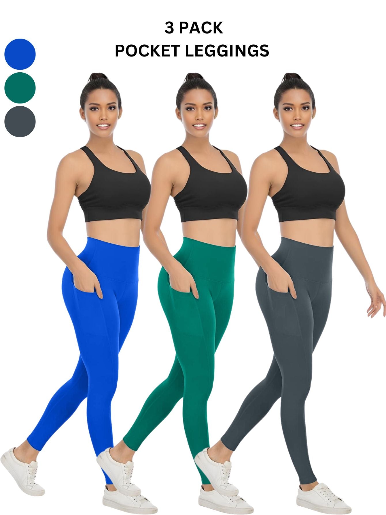 3 Pack Women's High Waisted Yoga Pants with Pockets, Ideal for Sports and Casual Clothing
