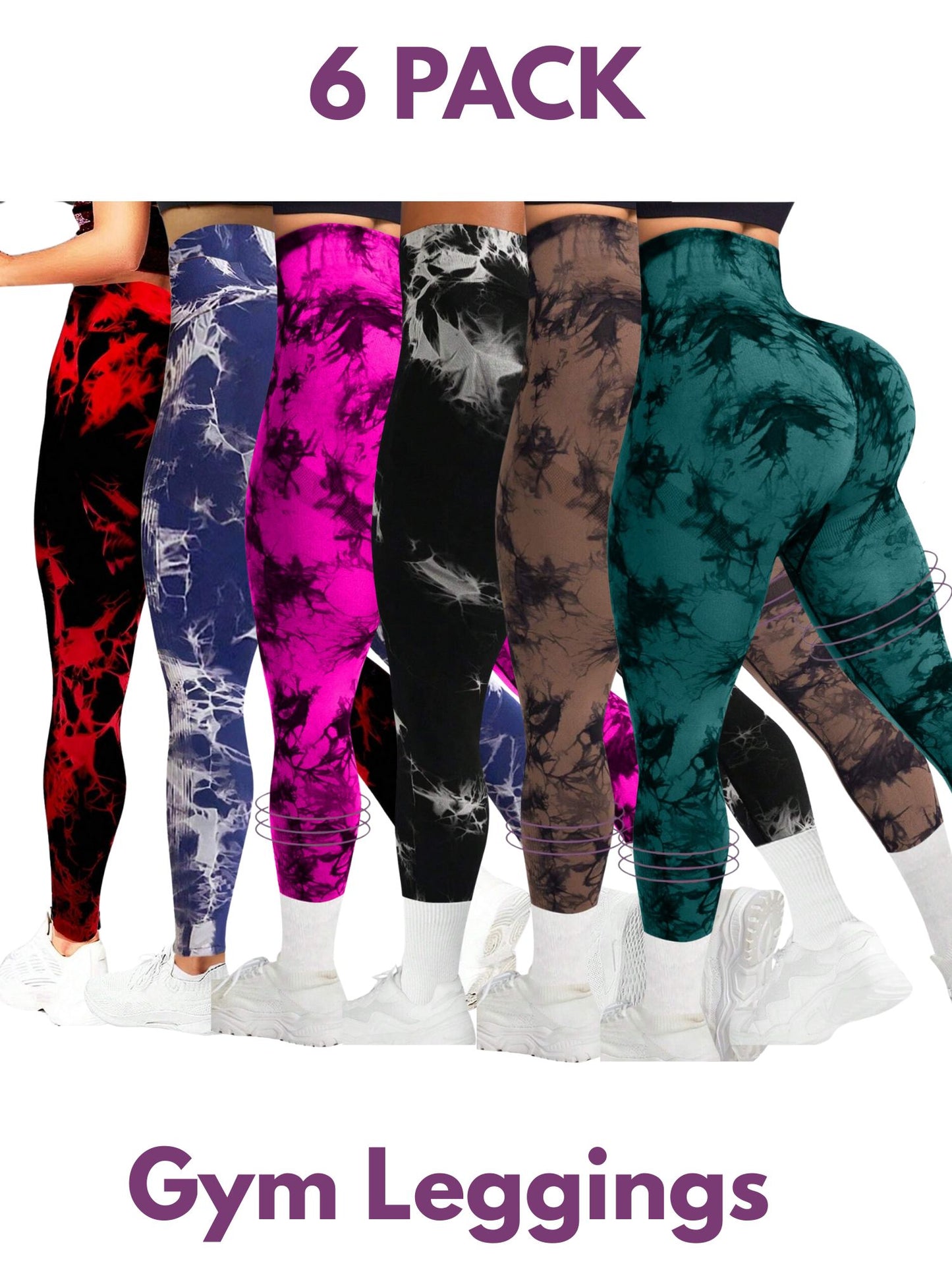 7 PK Women's High Waist Tummy Control Butt Lifting Tie Dye Gym and Regular Wear Leggings