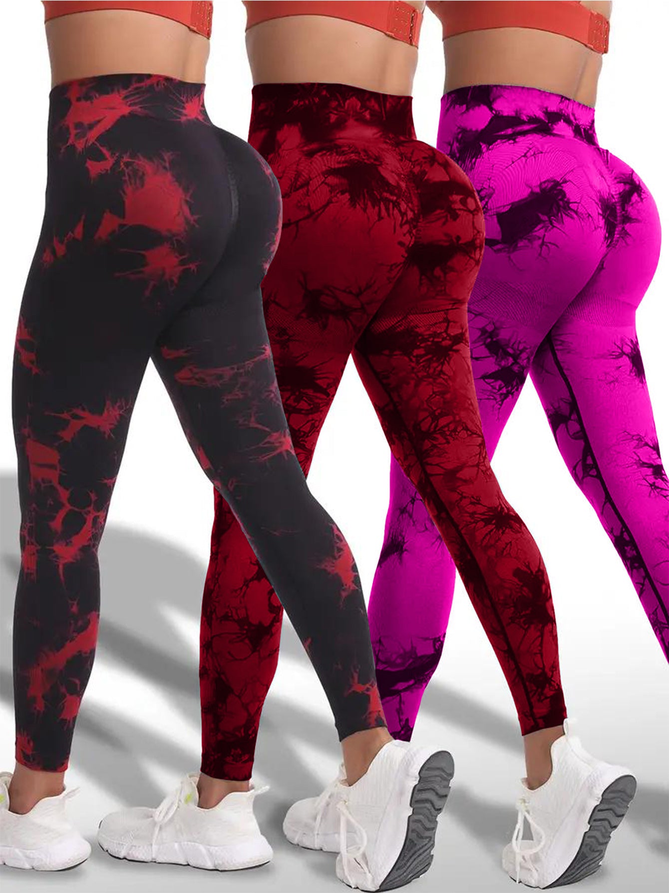 3 PK Women's High Waist Tummy Control Butt Lifting Tie Dye Gym and Regular Wear Leggings