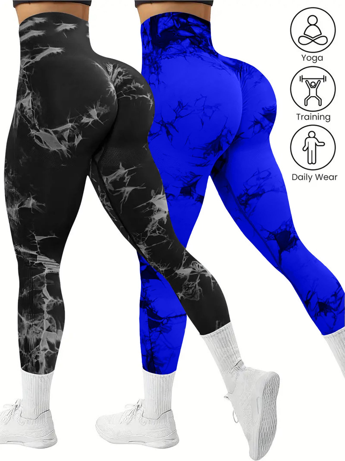 2 PK Women's High Waist Tie Dye Tummy Control Butt Lifting Leggings