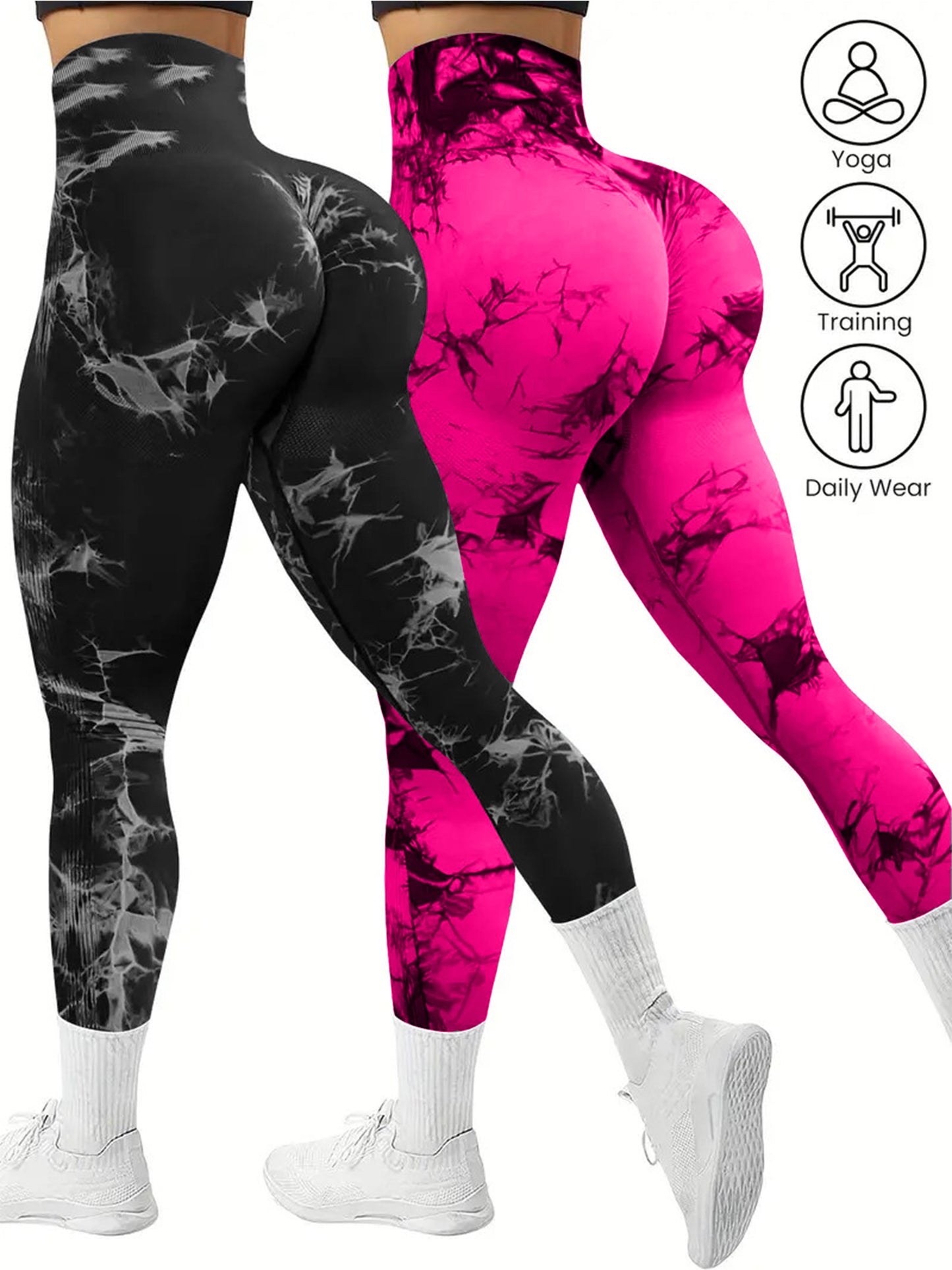 2 PK Women's High Waist Tie Dye Tummy Control Butt Lifting Leggings