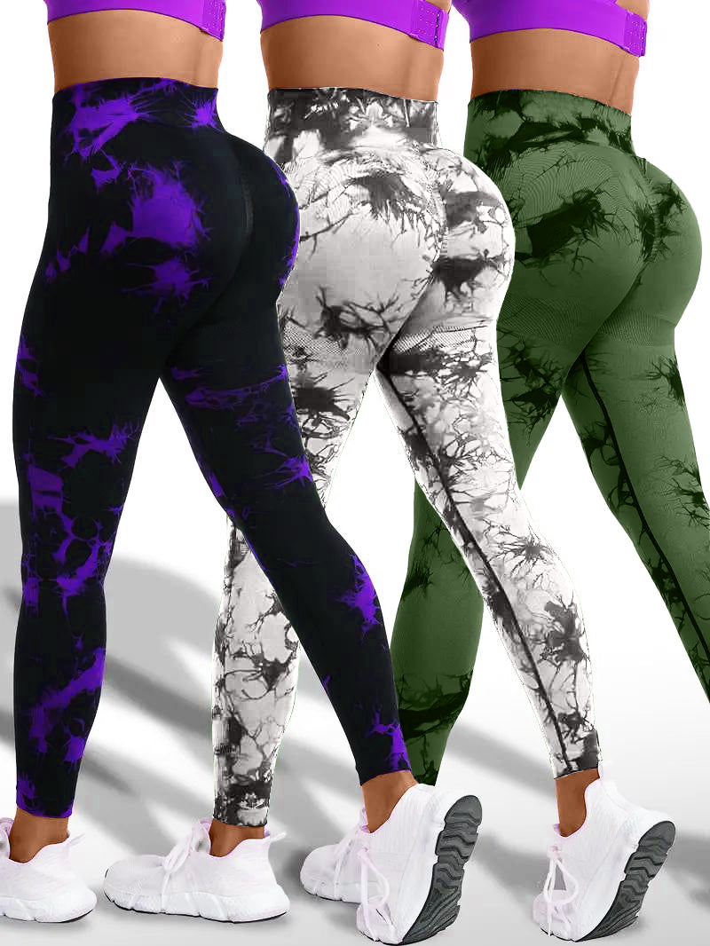 3 PK Women's Tummy Control High Waist Butt Lifting Tie Dye Leggings