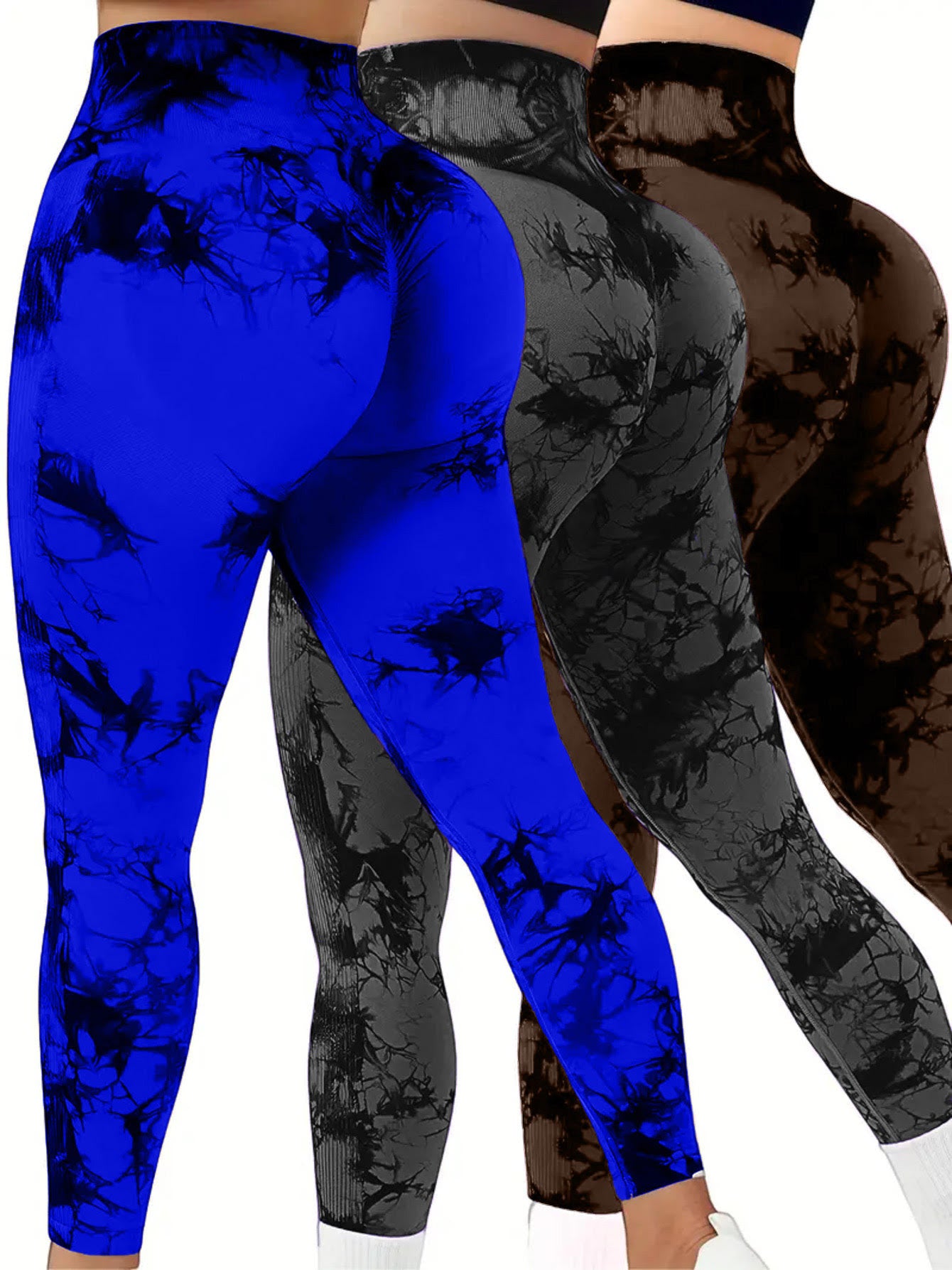 3 PK Women's High Waist Tummy Control Butt Lifting Tie Dye Leggings