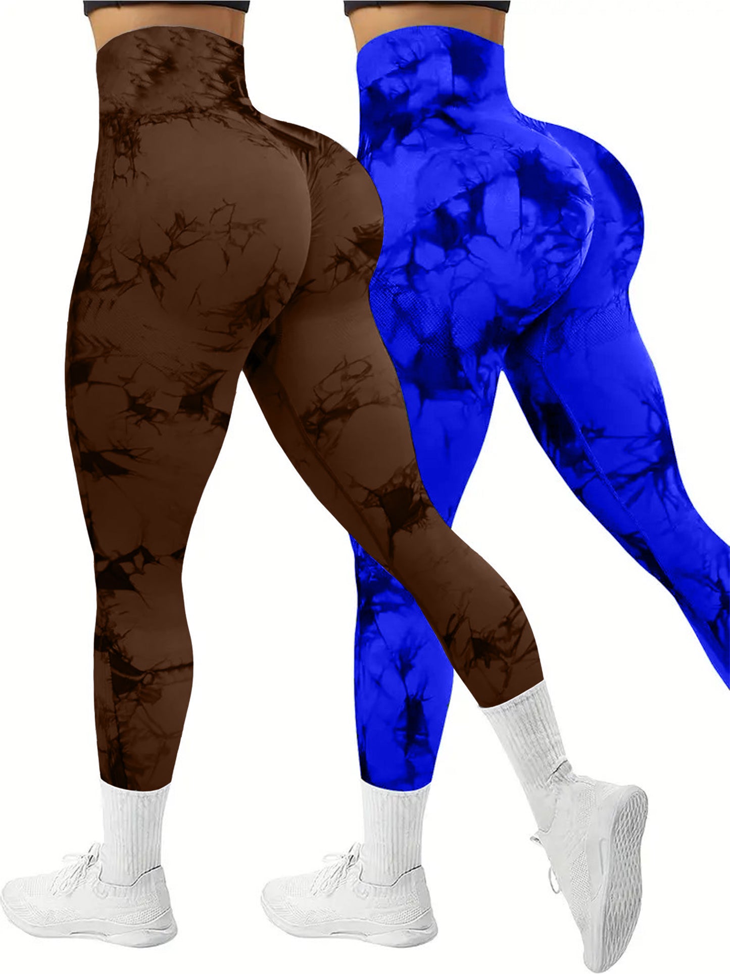 2 PK Women's Tie Dye High Waist Tummy Control Butt Lifting Leggings