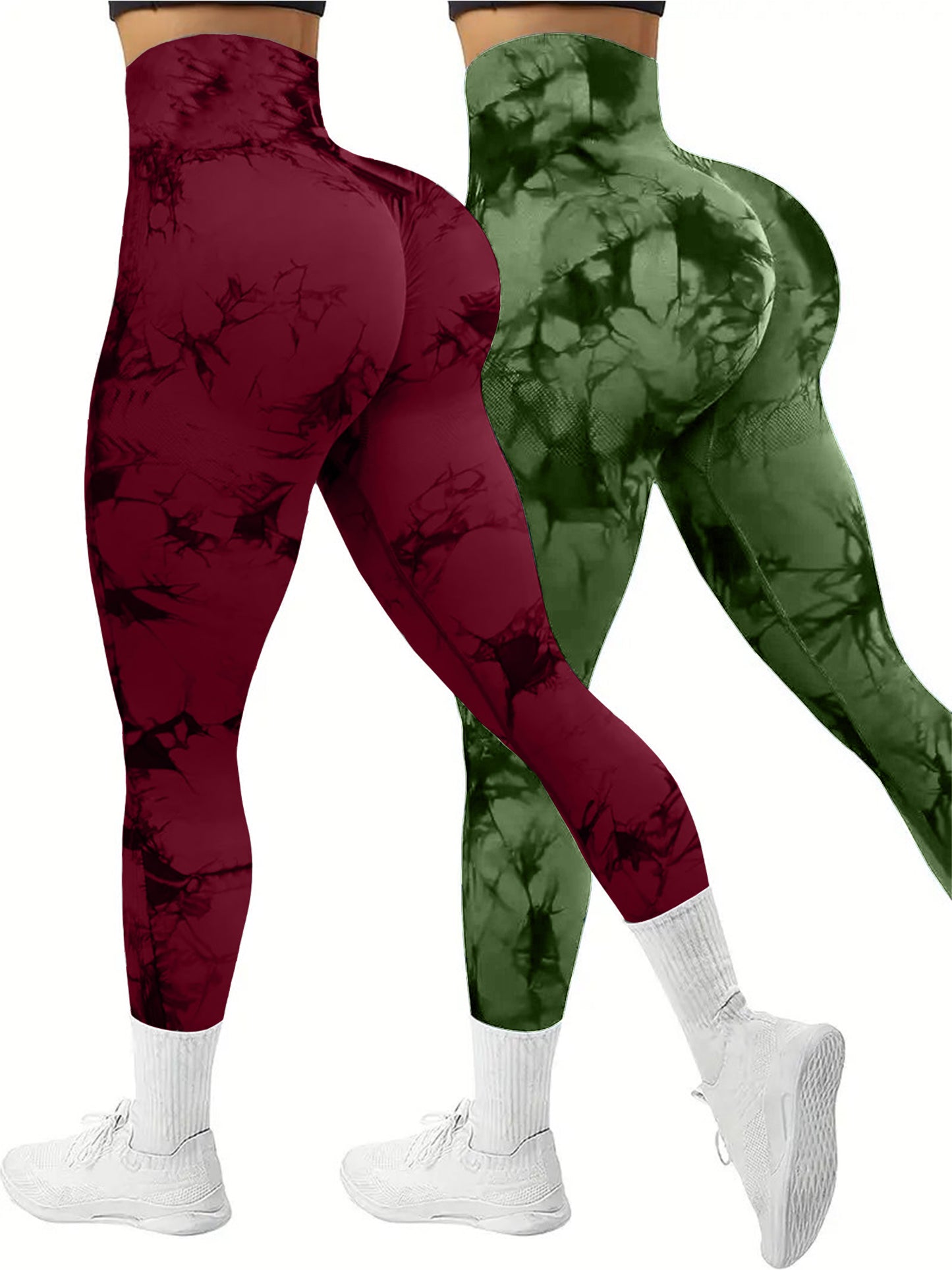 2 PK Women's Tie Dye High Waist Tummy Control Butt Lifting Leggings