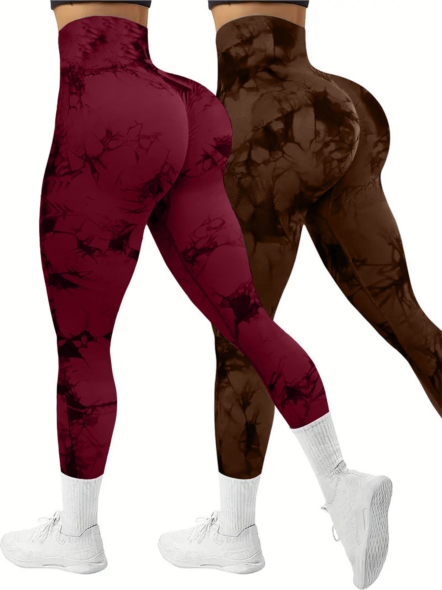 2 PK Women's High Waist Tie Dye Tummy Control Butt Lifting Leggings