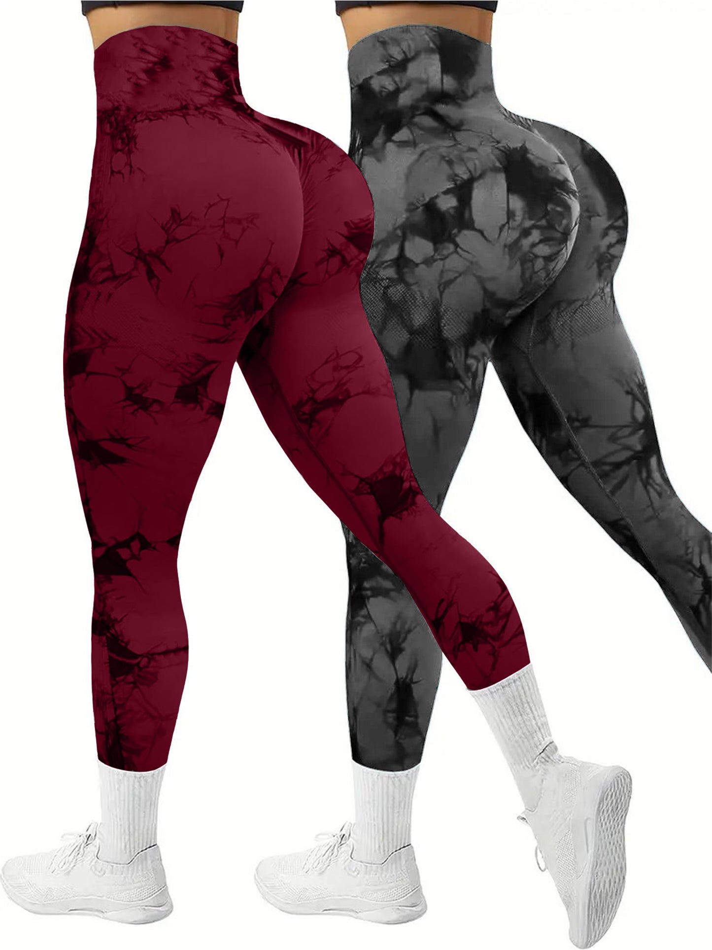 2 PK Women's High Waist Tie Dye Tummy Control Butt Lifting Leggings