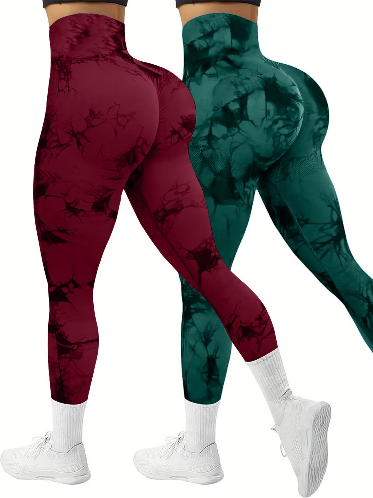 2 PK Women's High Waist Tie Dye Tummy Control Butt Lifting Leggings