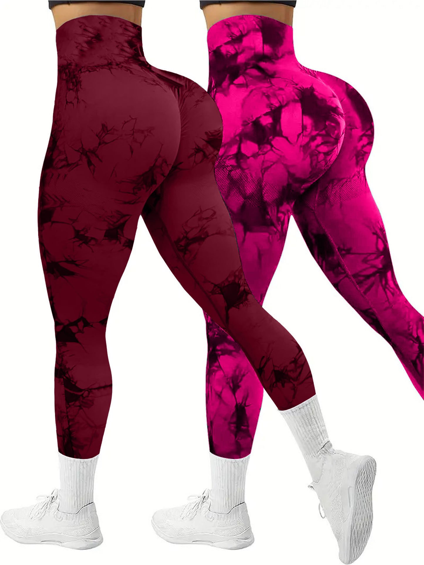 2 PK Women's High Waist Tie Dye Tummy Control Butt Lifting Leggings