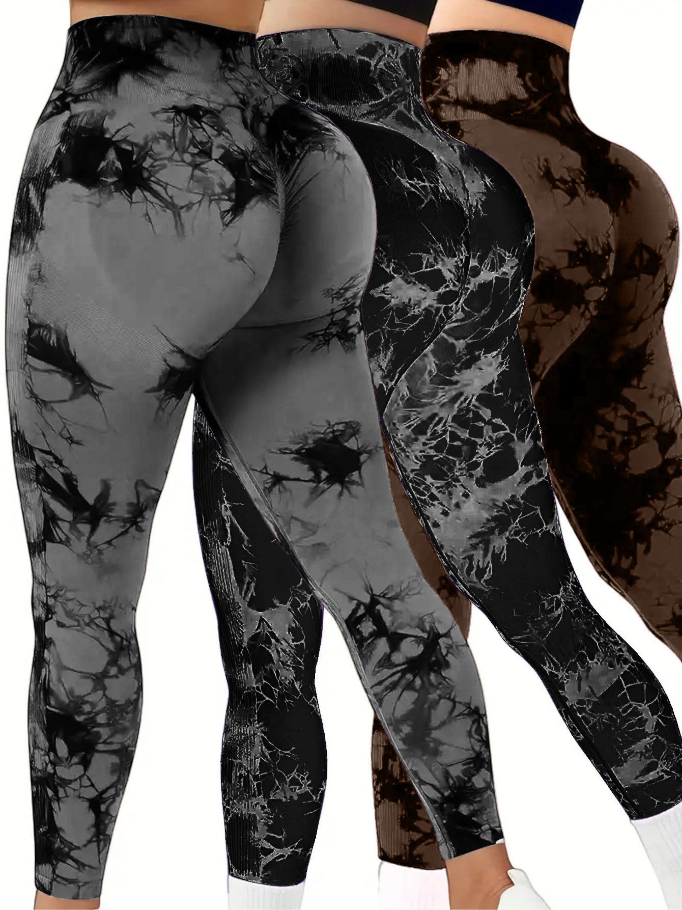 3 PK Women's High Waist Tummy Control Butt Lifting Tie Dye Leggings