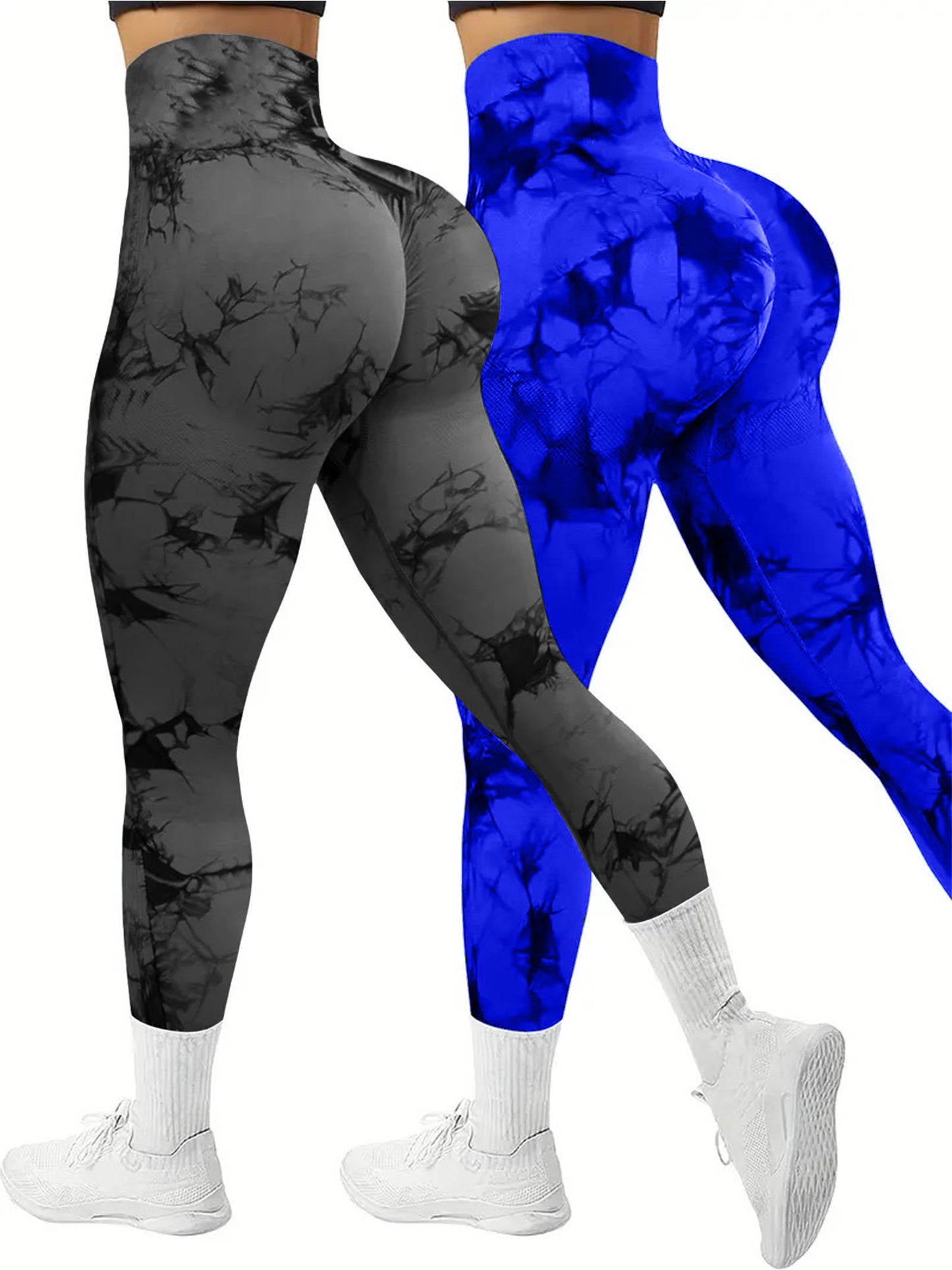 2 PK Women's Tie Dye High Waist Tummy Control Butt Lifting Leggings