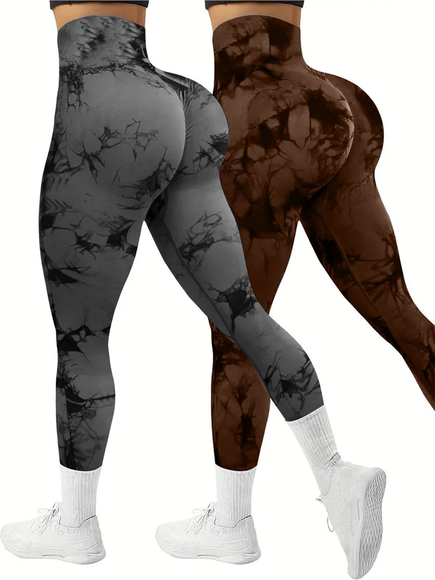 2 PK Women's Tie Dye High Waist Tummy Control Butt Lifting Leggings