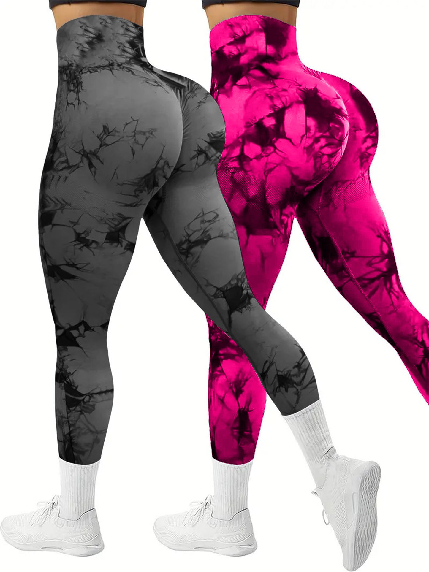 2 PK Women's High Waist Tie Dye Tummy Control Butt Lifting Leggings