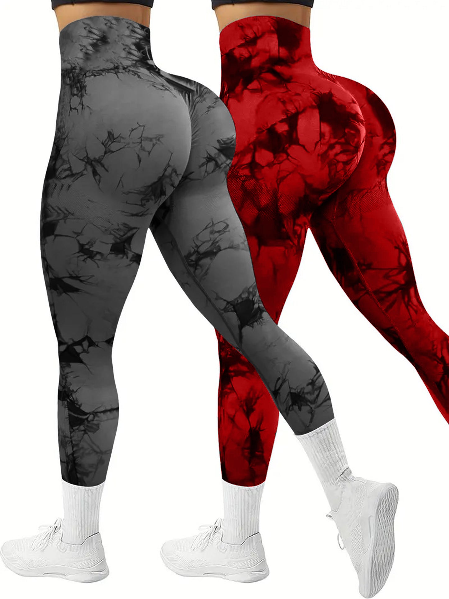 2 PK Women's High Waist Tie Dye Tummy Control Butt Lifting Leggings