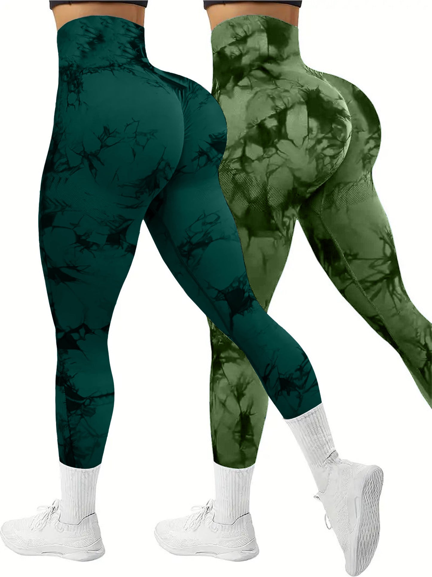 2 PK Women's High Waist Tie Dye Tummy Control Butt Lifting Leggings