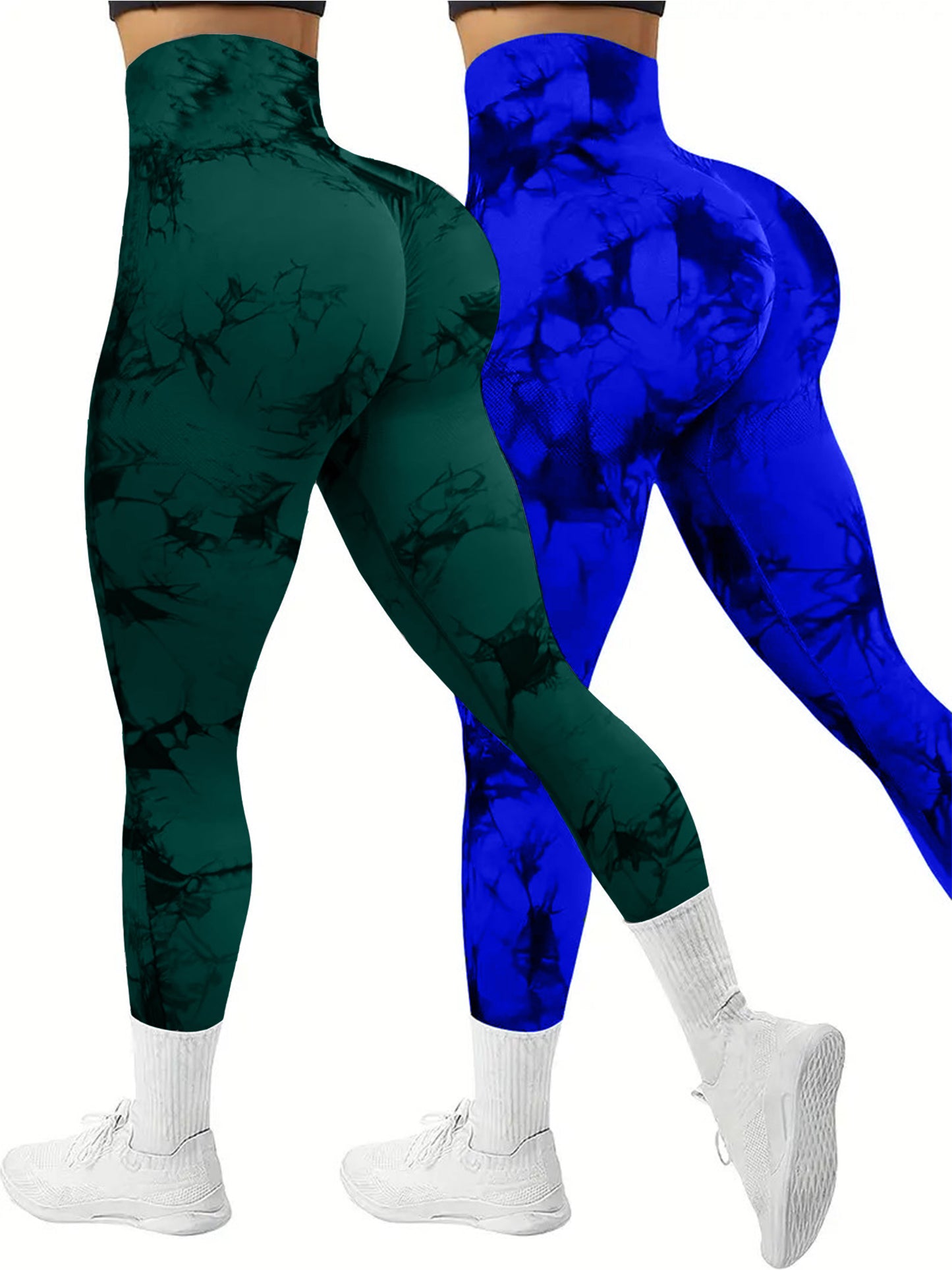 2 PK Women's High Waist Tie Dye Tummy Control Butt Lifting Leggings