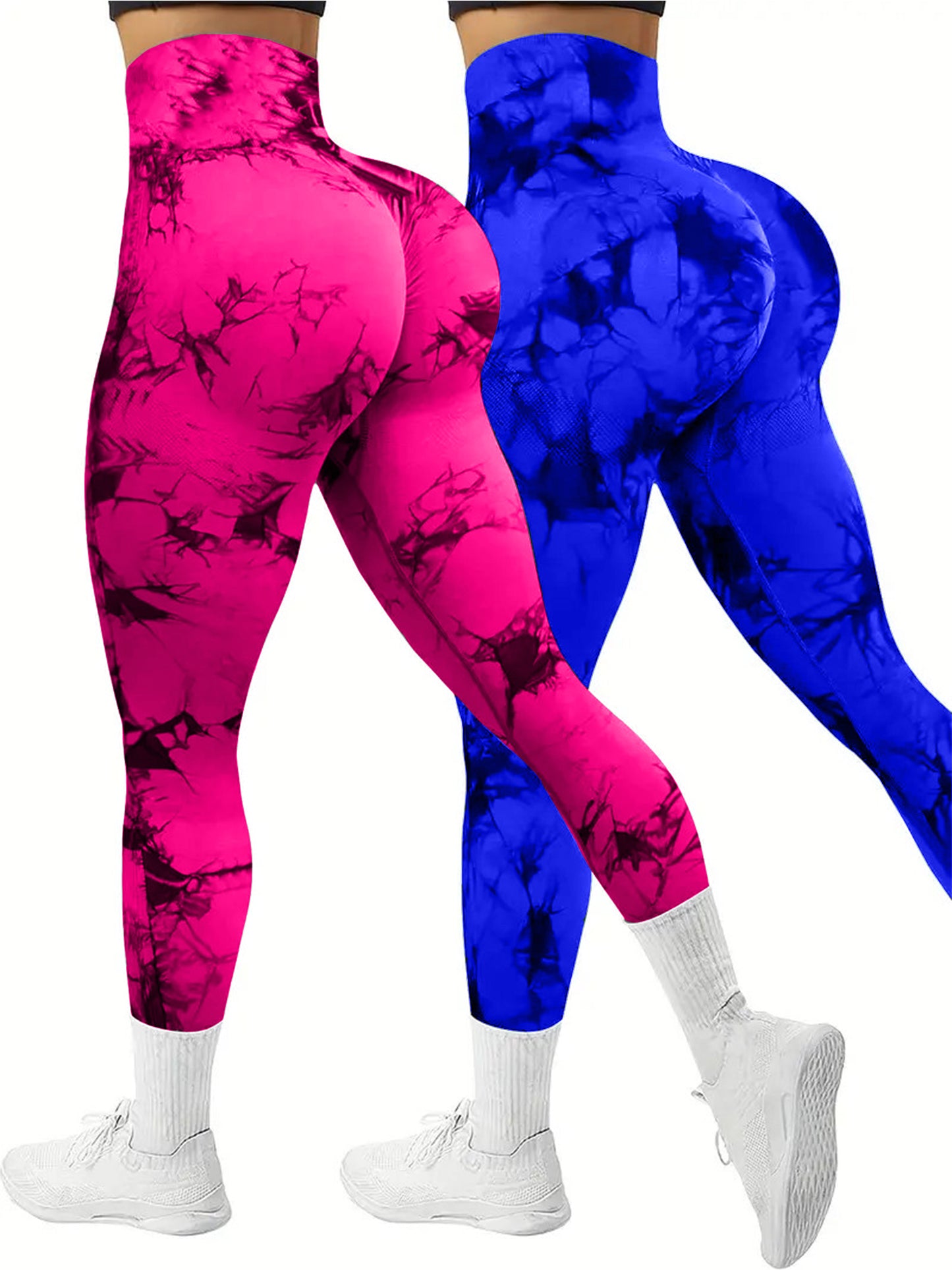 2 PK Women's High Waist Tie Dye Tummy Control Butt Lifting Leggings