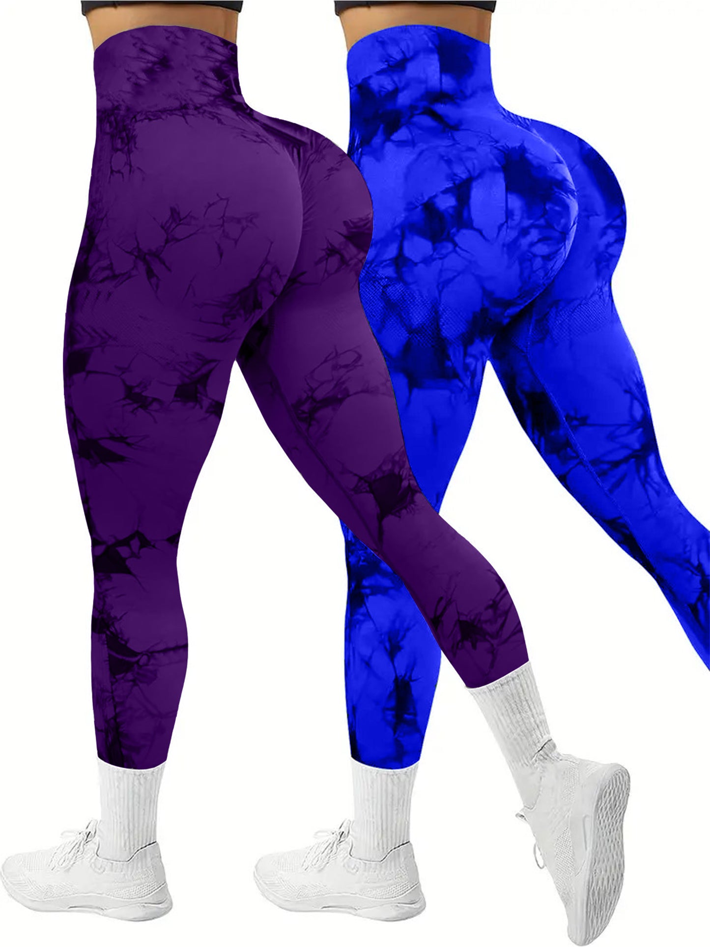 2 PK Women's High Waist Tie Dye Tummy Control Butt Lifting Leggings