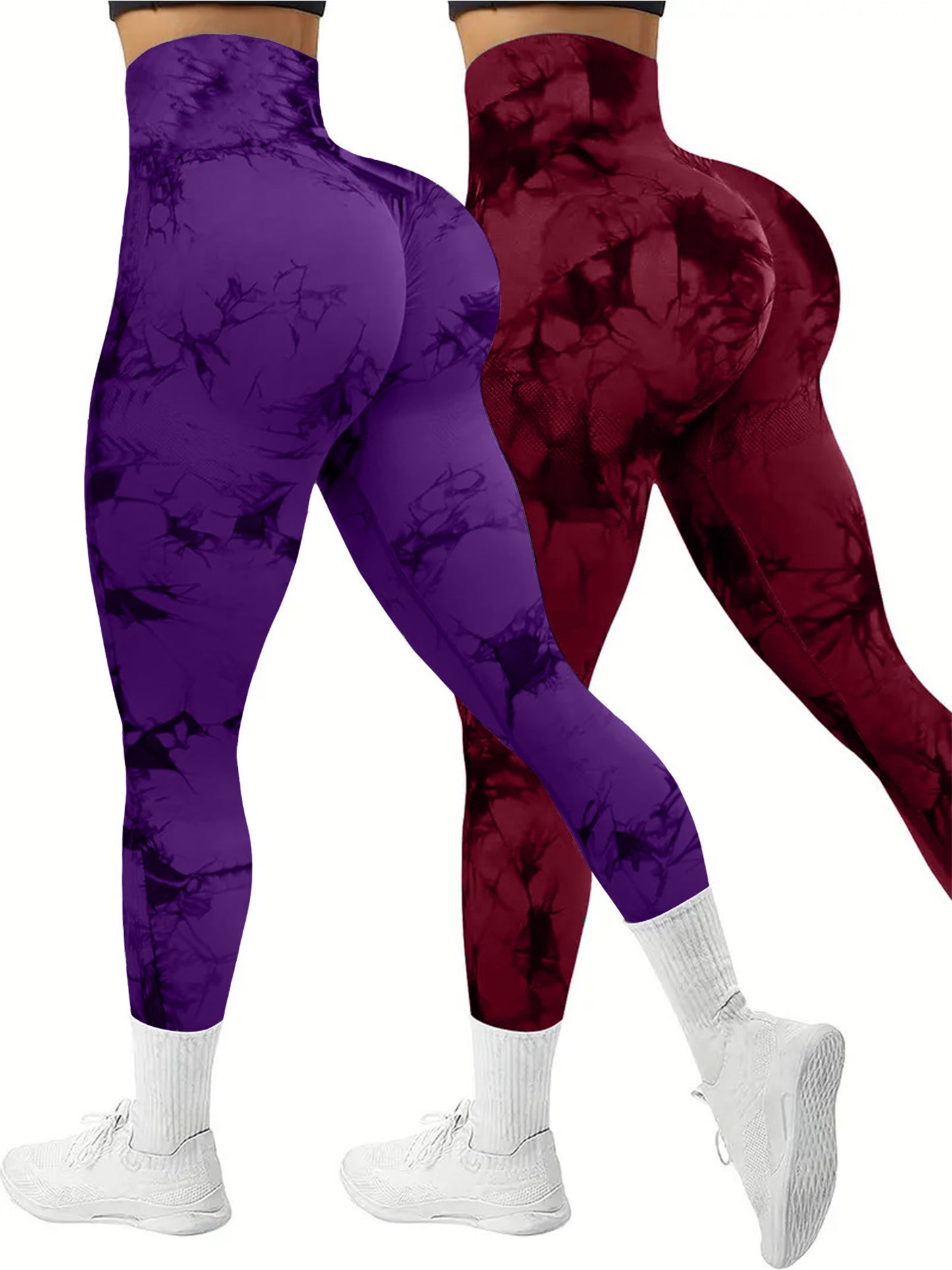 2 PK Women's High Waist Tie Dye Tummy Control Butt Lifting Leggings