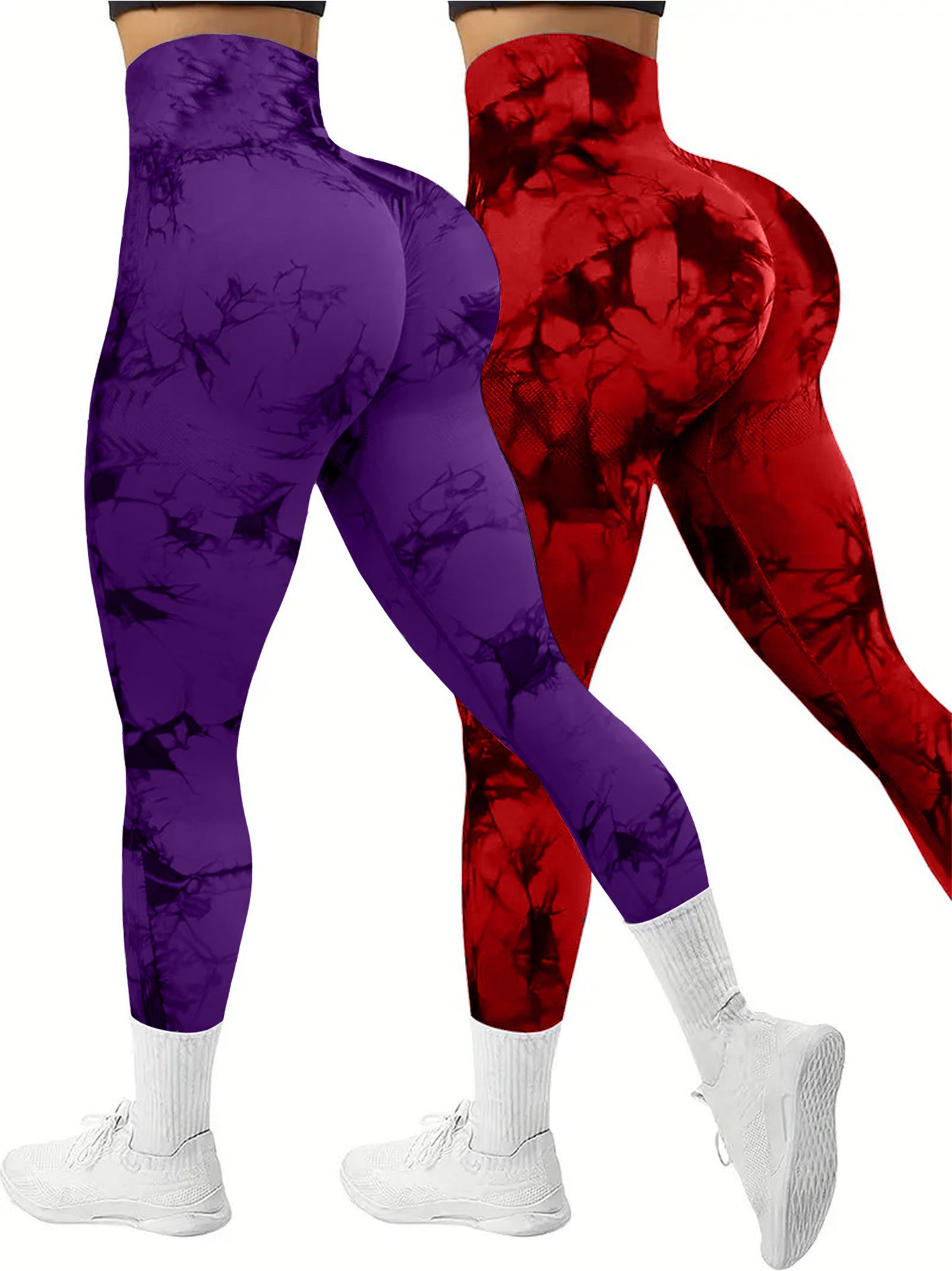 2 PK Women's Tie Dye High Waist Tummy Control Butt Lifting Leggings