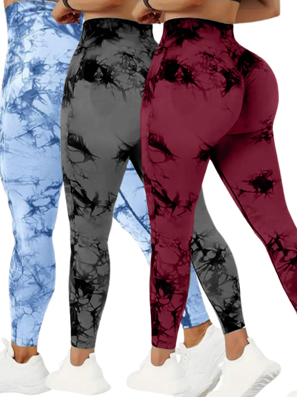 3 PK Women's High Waist Tummy Control Butt Lifting Tie Dye Leggings