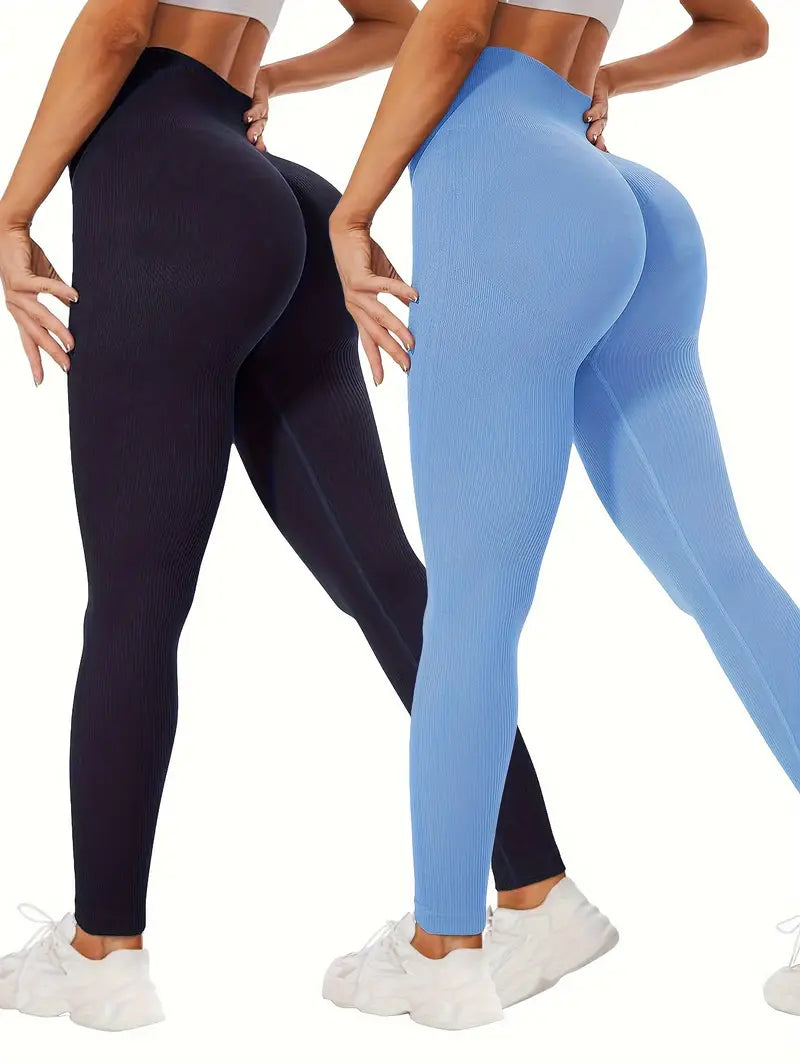 2 Packs Solid Color Skinny Leggings, Casual High Waist Stretchy Seamless Leggings, Women's Clothing-SNO-5