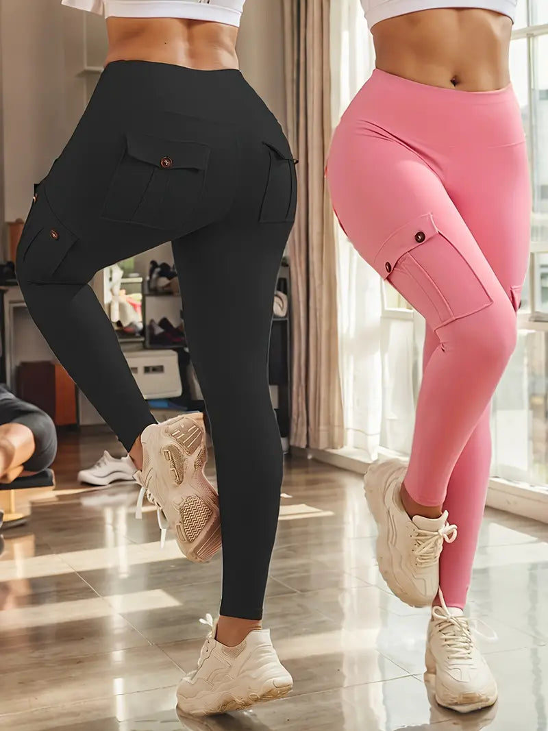 2-Pack High-Waisted Yoga - Tummy Control Leggings, Lifted Butt, 4 Buttoned Pockets, Moisture-Wicking, Breathable, Four-Way Stretch Fitness Pants for Running, Gym, and Yoga Enthusiasts-SNO-45