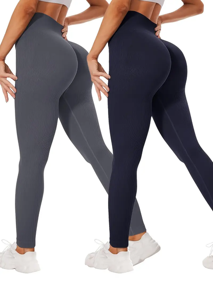 2 Packs Solid Color Skinny Leggings, Casual High Waist Stretchy Seamless Leggings, Women's Clothing-SNO-5