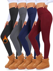 4 Pack Fleece Lined Leggings For Women Butt Lift High Waisted Tummy Control Slimming Black No See-Thru Yoga Pants Workout Running-SNO-33