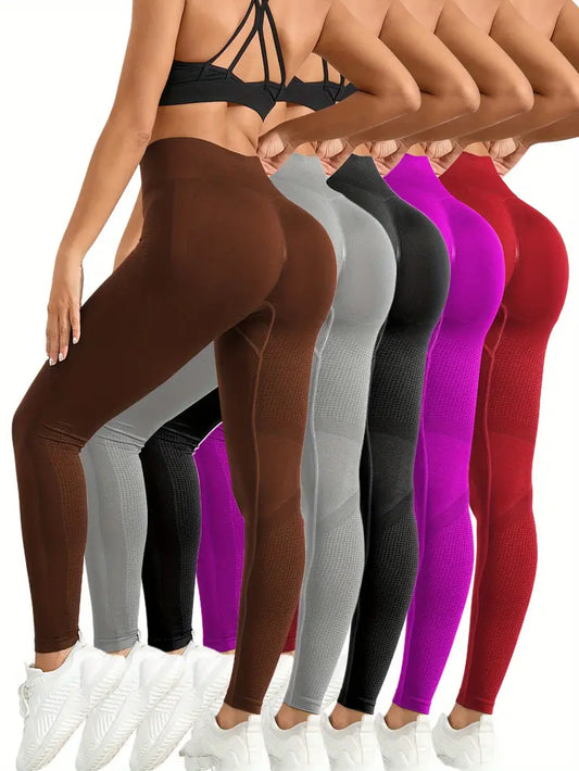 5 Pieces of Ultra-Soft, Seamless Nylon High-Waisted Tights - Abdominal Lifting, Hip Shaping, Breathable, Sweat-Wicking, Comfortable Yoga Running Pants for Ladies - Ideal for Fitness, Exercise, and Sports Activities-SNO-31