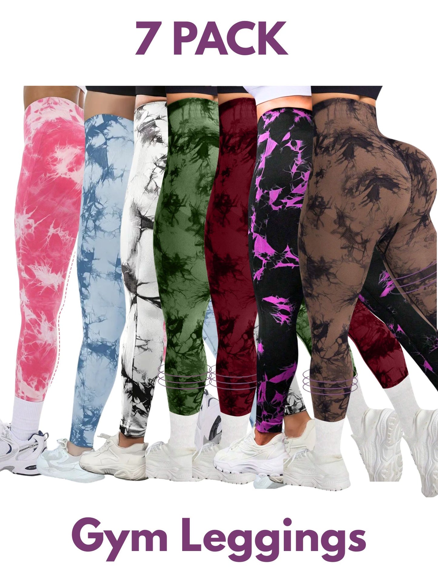 7 PK Women's High Waist Tummy Control Butt Lifting Tie Dye Gym and Regular Wear Leggings