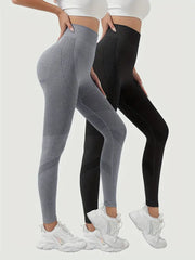 2-Pack High-Waisted Yoga Pants For Women - Butt Lifting, Breathable.Slight Stretch, Solid Color Activewear For Running, Gym, Fitness, AndCasual Style - Perfect For Fall, Winter And All Seasons-SNO-19