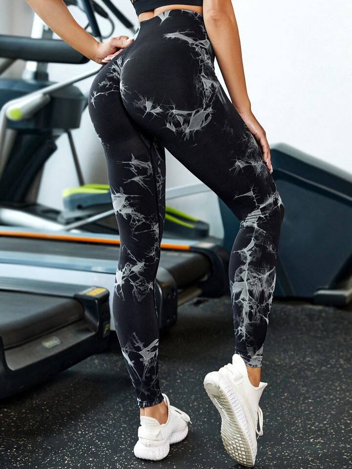 Jeskhi Tie Dye Print High Waist Breathable Gym Leggings