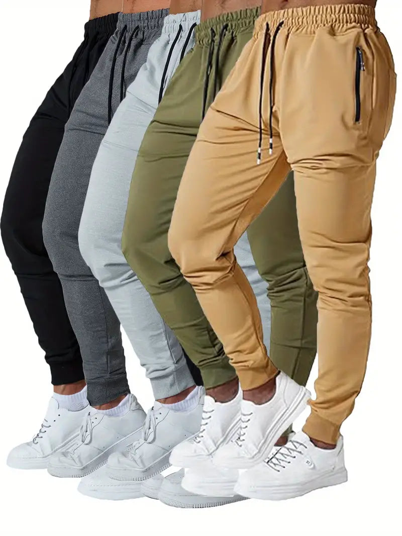 5 Pcs Men's Slim Fit Jogger Sweatpants - Medium Stretch, Zipped Pockets, Ideal for Jogging, Workout, Athletic, Active Lifestyle, Comfortable and Versatile Pants-SNO-53