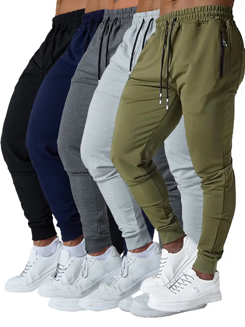 5 Pcs Men's Slim Fit Jogger Sweatpants - Medium Stretch, Zipped Pockets, Ideal for Jogging, Workout, Athletic, Active Lifestyle, Comfortable and Versatile Pants-SNO-53