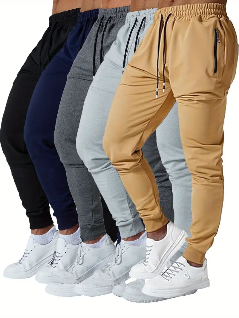 5 Pcs Men's Slim Fit Jogger Sweatpants - Medium Stretch, Zipped Pockets, Ideal for Jogging, Workout, Athletic, Active Lifestyle, Comfortable and Versatile Pants-SNO-53