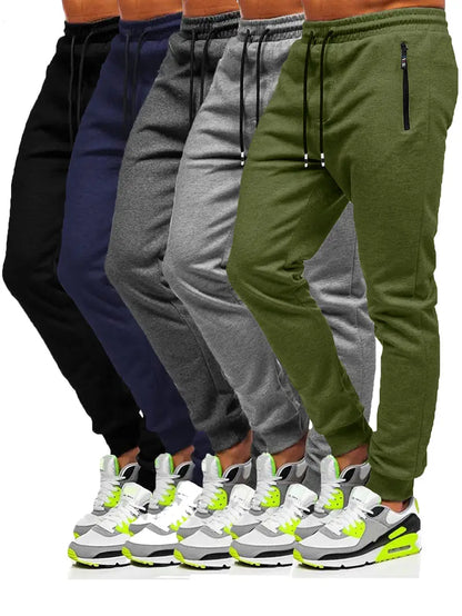 5 Pcs Men Jogger Cotton Sweatpants Slim Fit Elastic Drawstring Zipped Pockets Pants Sports Apparel for Gym Running Workout-SNO-84