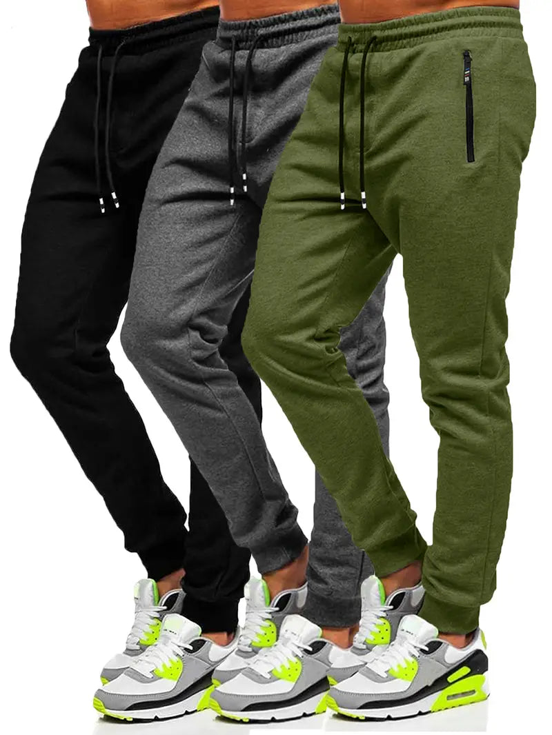 3 Pcs Men Jogger Cotton Sweatpants Slim Fit Elastic Drawstring Zipped Pockets Sports Apparel for Gym Running Workout-SNO-61