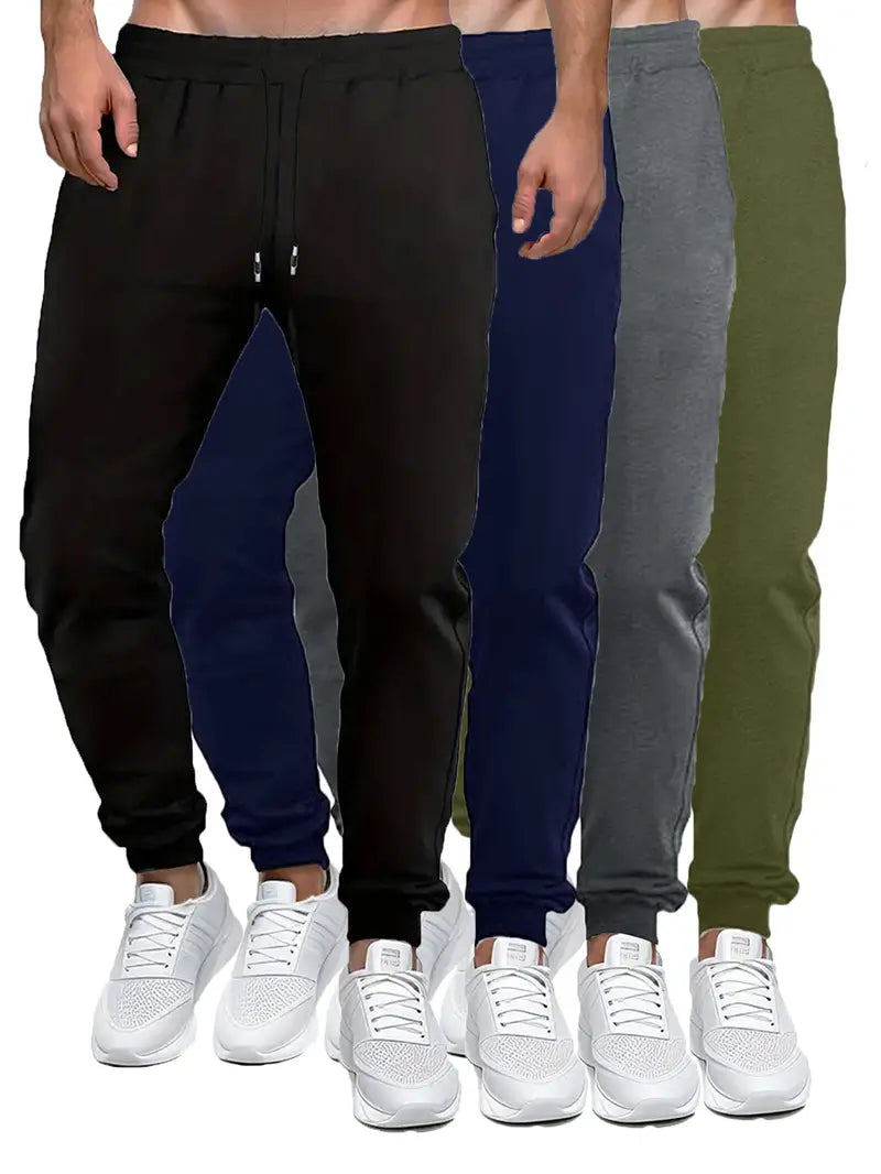 4 Pcs Mens Jogger Sweatpants Regular Fit Drawstring Deep Pockets Cotton Pants for Gym Workout Running-SNO-66