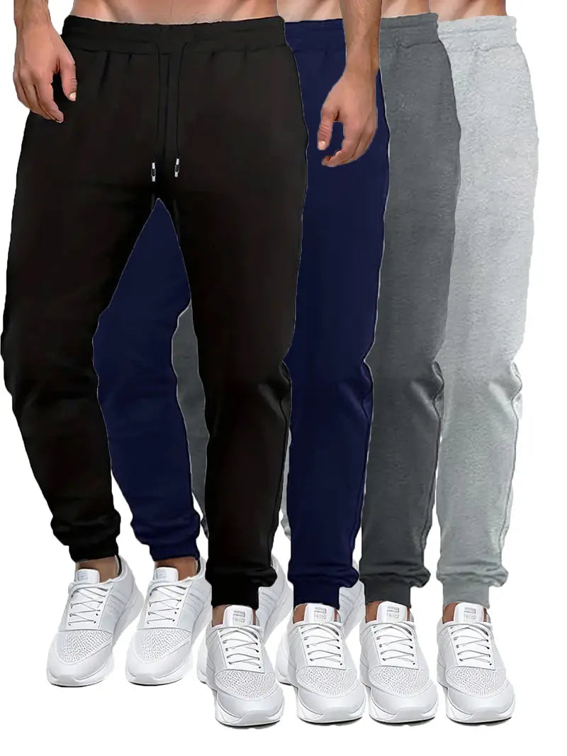 4 Pcs Mens Jogger Sweatpants Regular Fit Drawstring Deep Pockets Cotton Pants for Gym Workout Running-SNO-73