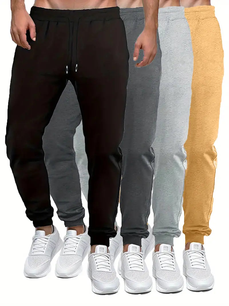 4 Pcs Mens Jogger Sweatpants Regular Fit Drawstring Deep Pockets Cotton Pants for Gym Workout Running-SNO-66