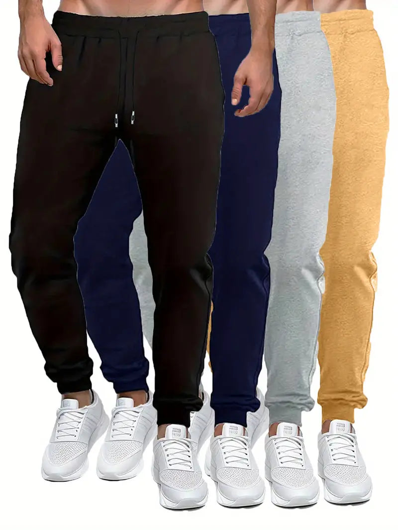 4 Pcs Mens Jogger Sweatpants Regular Fit Drawstring Deep Pockets Cotton Pants for Gym Workout Running-SNO-66