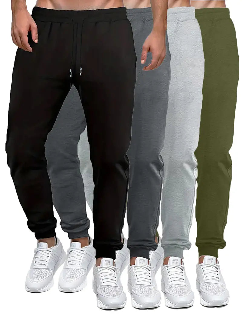 4 Pcs Mens Jogger Sweatpants Regular Fit Drawstring Deep Pockets Cotton Pants for Gym Workout Running-SNO-73