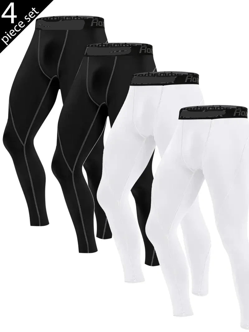 Men's Compression Pants Athletic Base Layer Cycling Tights Leggings 4 Pack-SNO-77