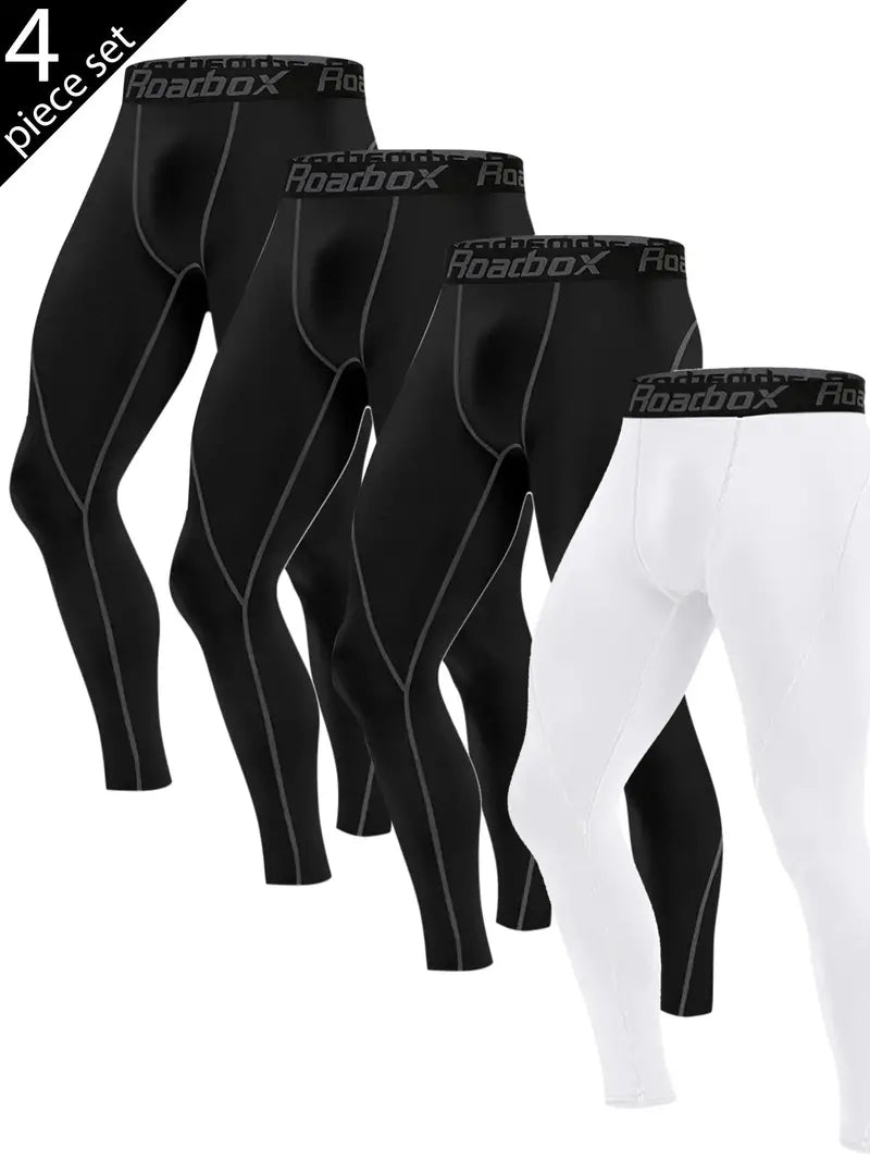 Men's Compression Pants Athletic Base Layer Cycling Tights Leggings 4 Pack-SNO-77