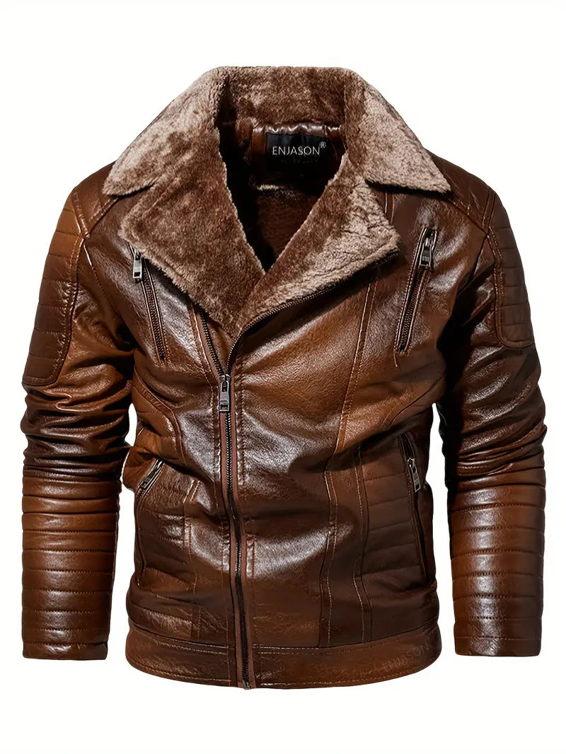 Men's Winter Velvet PU Leather Jacket Men's Fur Integrated Men's Leather Jacket Jacket Tough Guy Biker Jacket-SNO-71