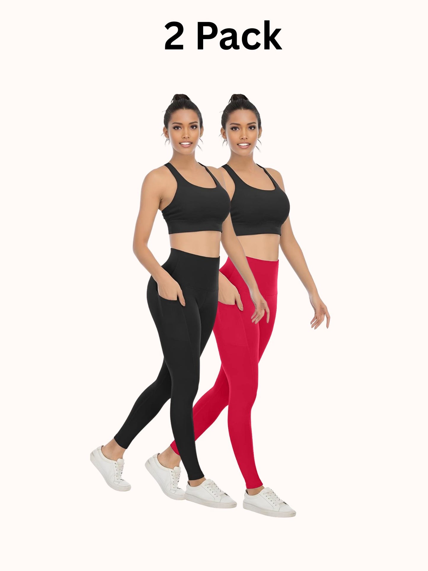 2 Pack Women's High Waisted Yoga Pants with Pockets, Ideal for Sports and Casual Clothing